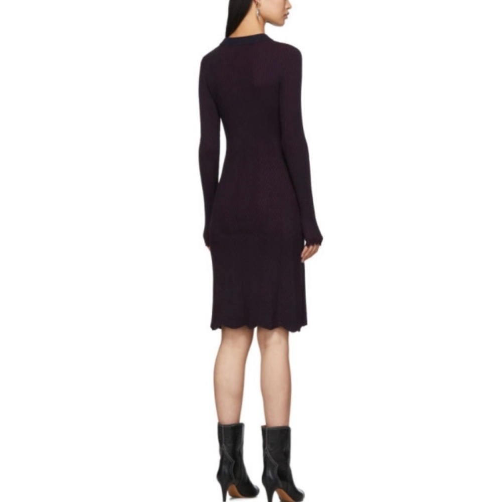 See By Chloe Ribbed Knit Scalloped Two Tones Long Sleeve Dress - Picture 14 of 14